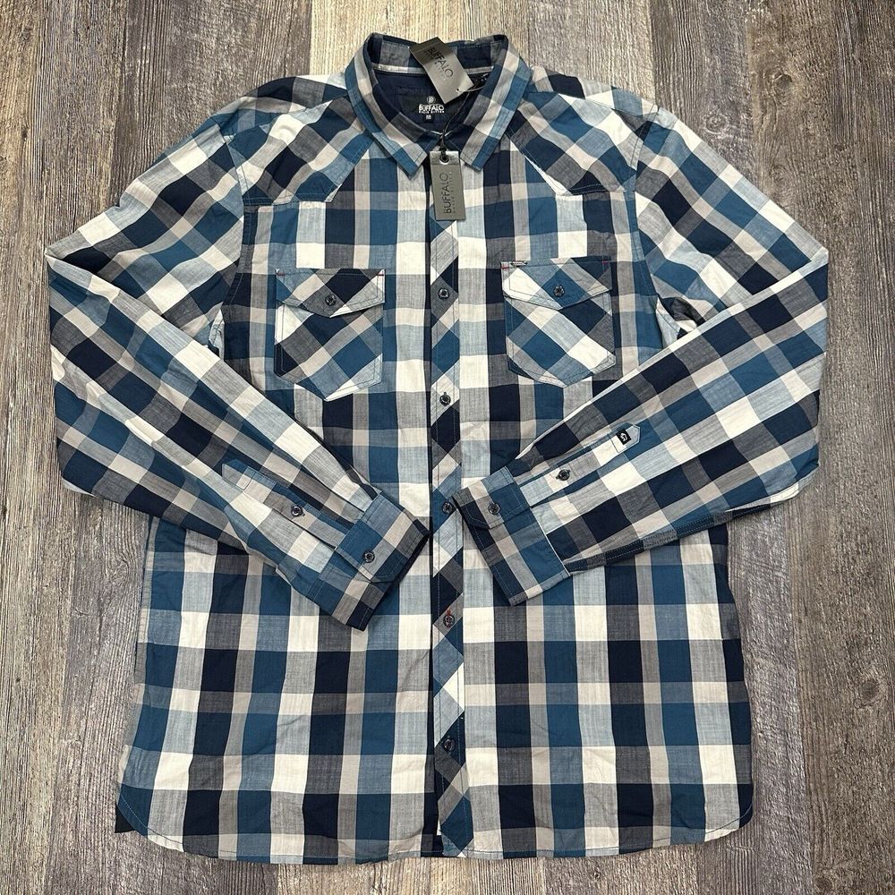 2015 NWT Buffalo David Bitton Saska‎ Long Sleeve Shirt Mens 2XL Plaid Button Up
